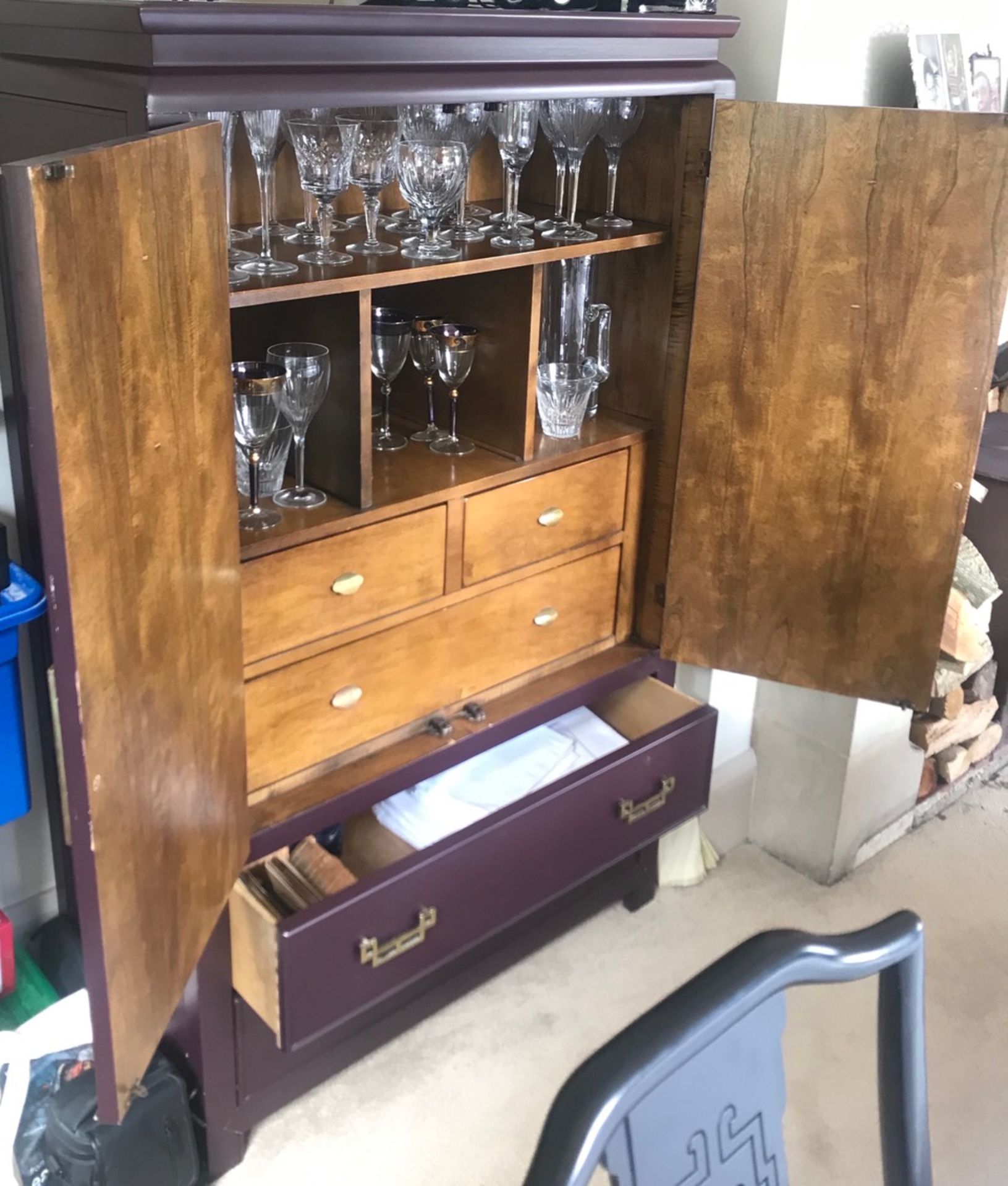 Chinua at Harrods Dining Cabinet 2 door with 2 drawers below in aubergine 173 x 46 x 85cm