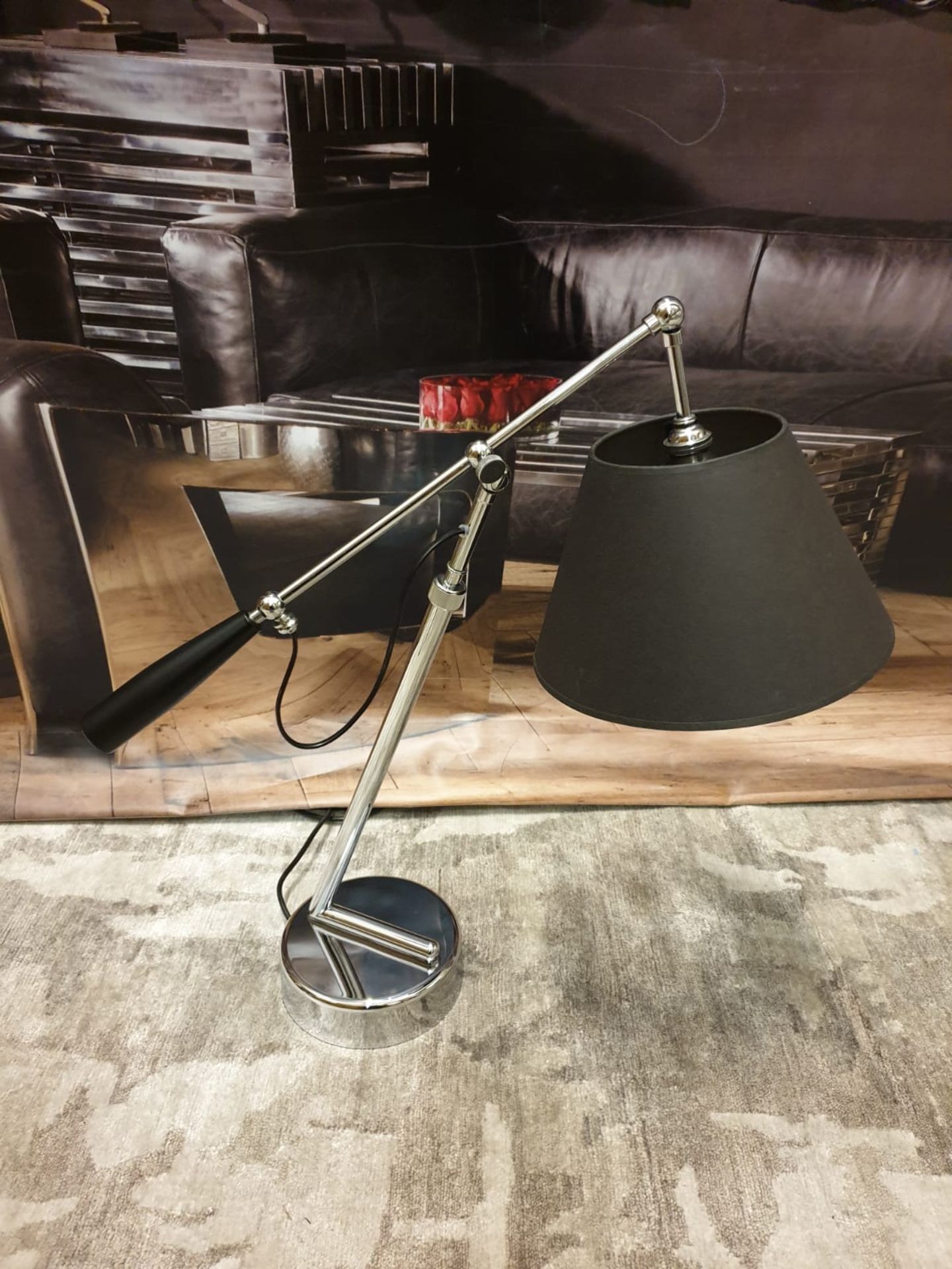 Chrome Adjustable Long Arm Black Shade Lamp