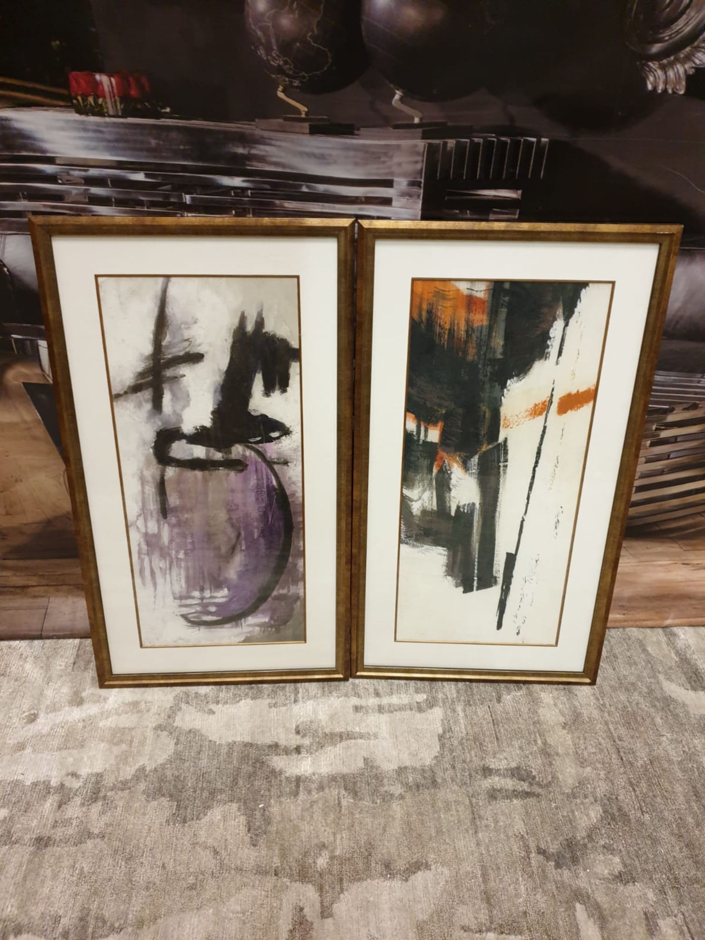 A Pair O Framed Abstract Wall Art 38 X 68cm