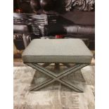 Fabric Grey Patterned Cross Legged Studded Stool 62 X 44 X 47