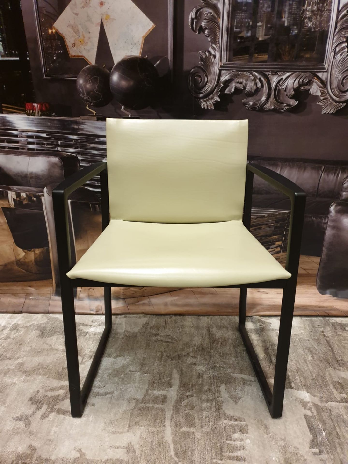 6 X Cassina Metal Armchair Leather Beige With Black Metal Frame. 56 X 76 X 45