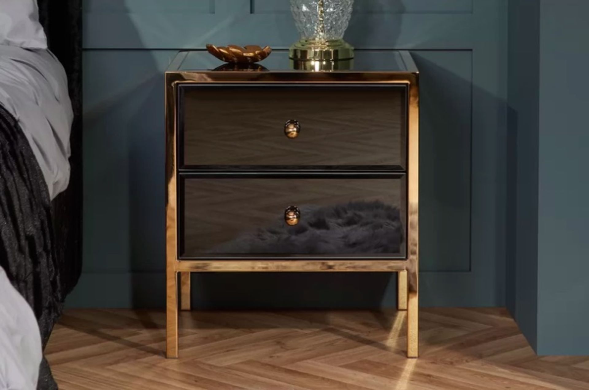 Gold 2 Drawer Bedside Table Glamourous & Sophisticated Two Drawer Bedside Cabinet Features Gold