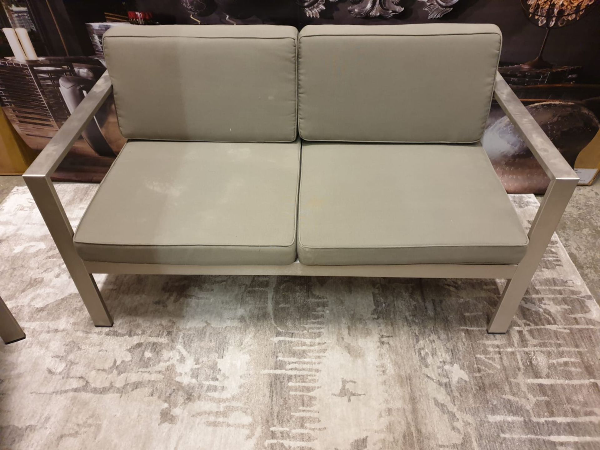 Brushed Steel Patio Set Comprises 2 Seater Sofa With Grey Cushions. (138 70 X 80) And 2 X Arm Chairs - Image 2 of 3