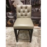 Olive Grey Leather Button Back Studded High Stool With Chome Back Motif 47 X 40 X 100