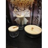 3 X Glass Bowls With Wooden Lids