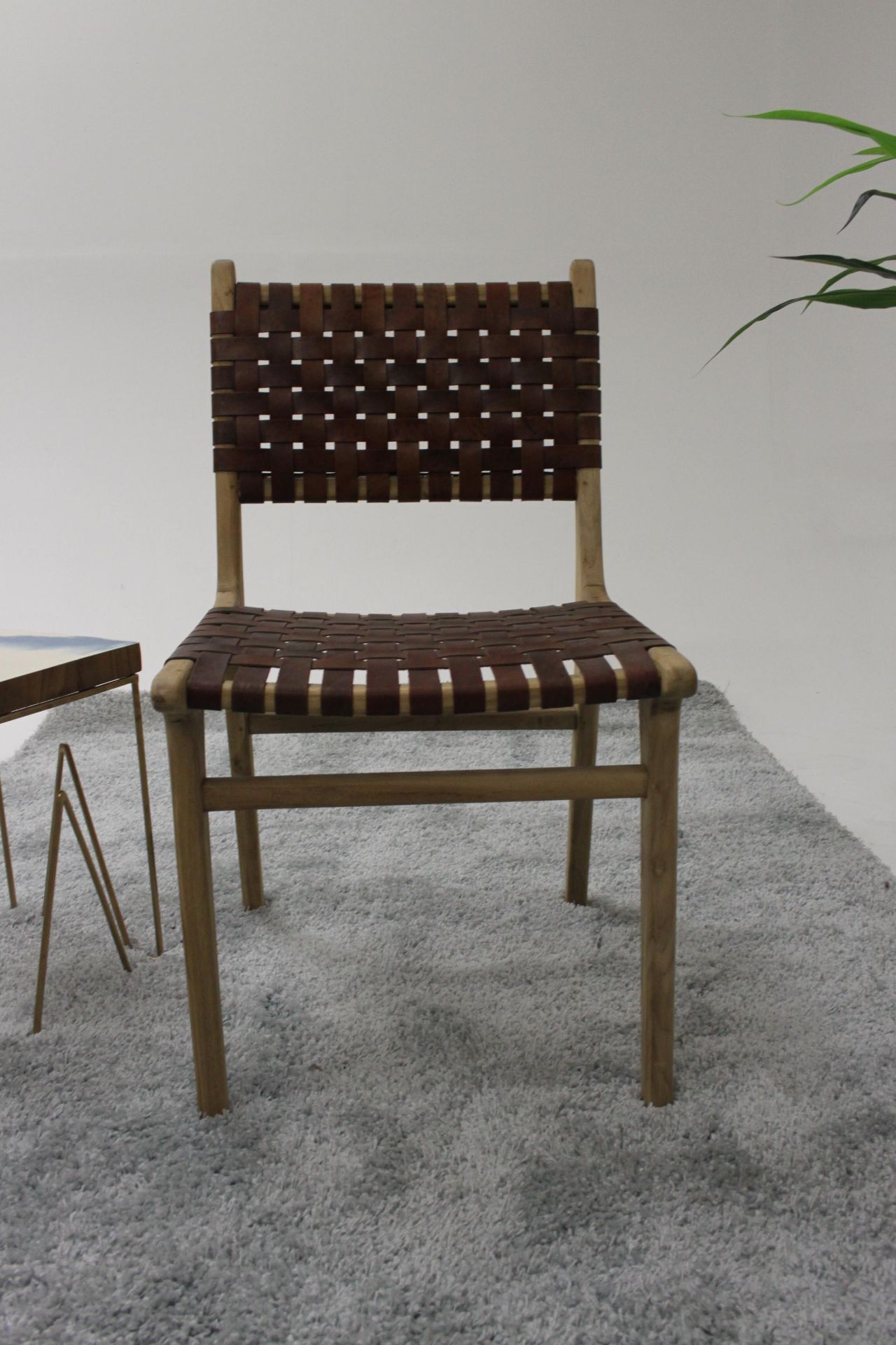 Tan Woven Leather Dining Chair 50 Solid Acacia Wood Paired With Flat Woven Straps In Tan Creates - Image 3 of 3