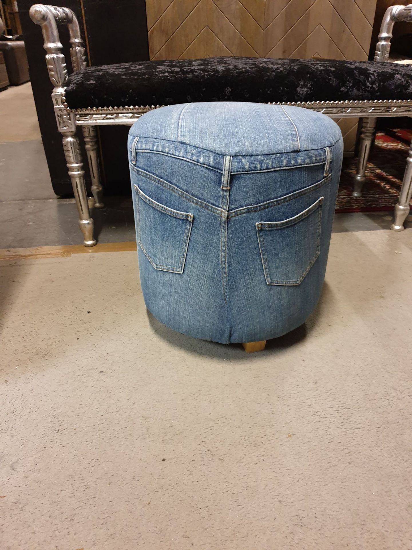 Denim Full Round Stool Signature Denim Full Round Stool Stunning Contemporary Denim Stool Looks - Image 2 of 3