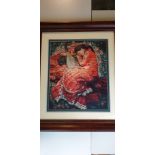 Framed Silk Picture Depicts A Chinese Lady Mounted In A Solid Wood Frame With Silk Threading 81 x