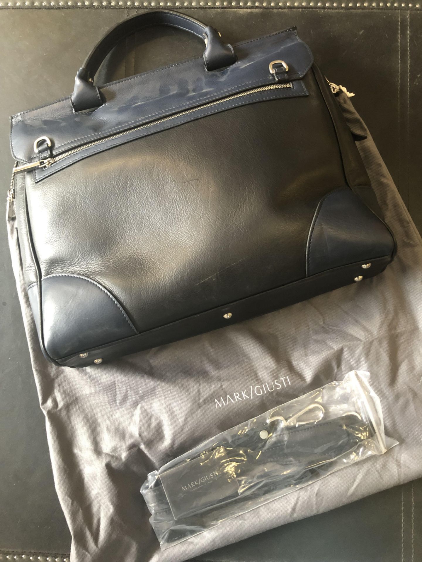 Mark Giusti Milano Full Nappa Leather Briefcase Black / Navy Combo