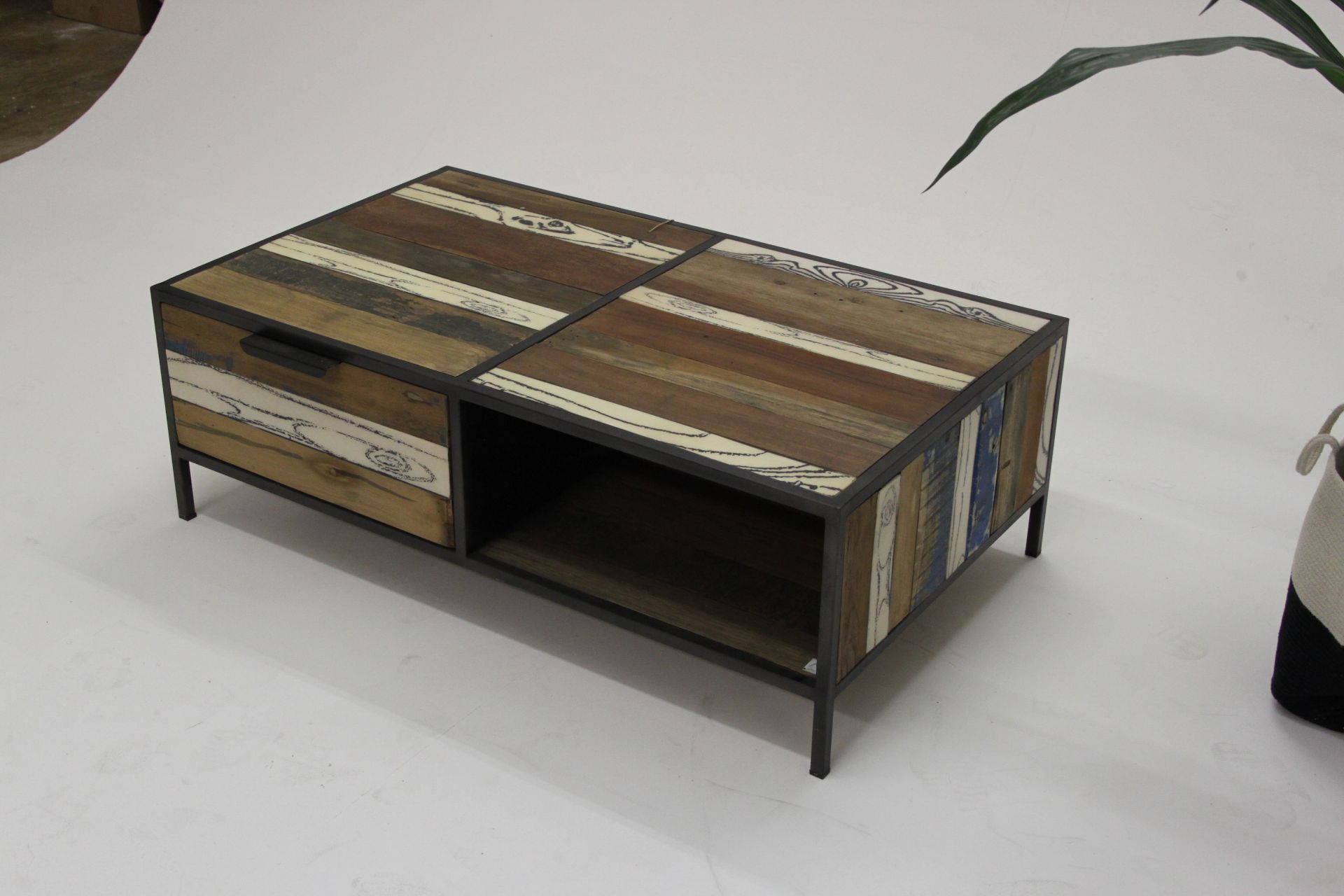 Titanic Evolve Coffee Table With 2 Drawers Reclaimed Timbers Iron And White Faux Timber Resin In A - Image 2 of 3