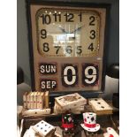 Vintage Style Wall Hanging Clock With Date Panel Antiqued Effect And Metal Plate Calendar Indicators