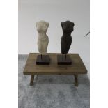 Sculpture Women Stand Wood Antique White Wood Sold As A Set Of 2 20 X 20 X 60cm (Loc Grc31 & Grc32)