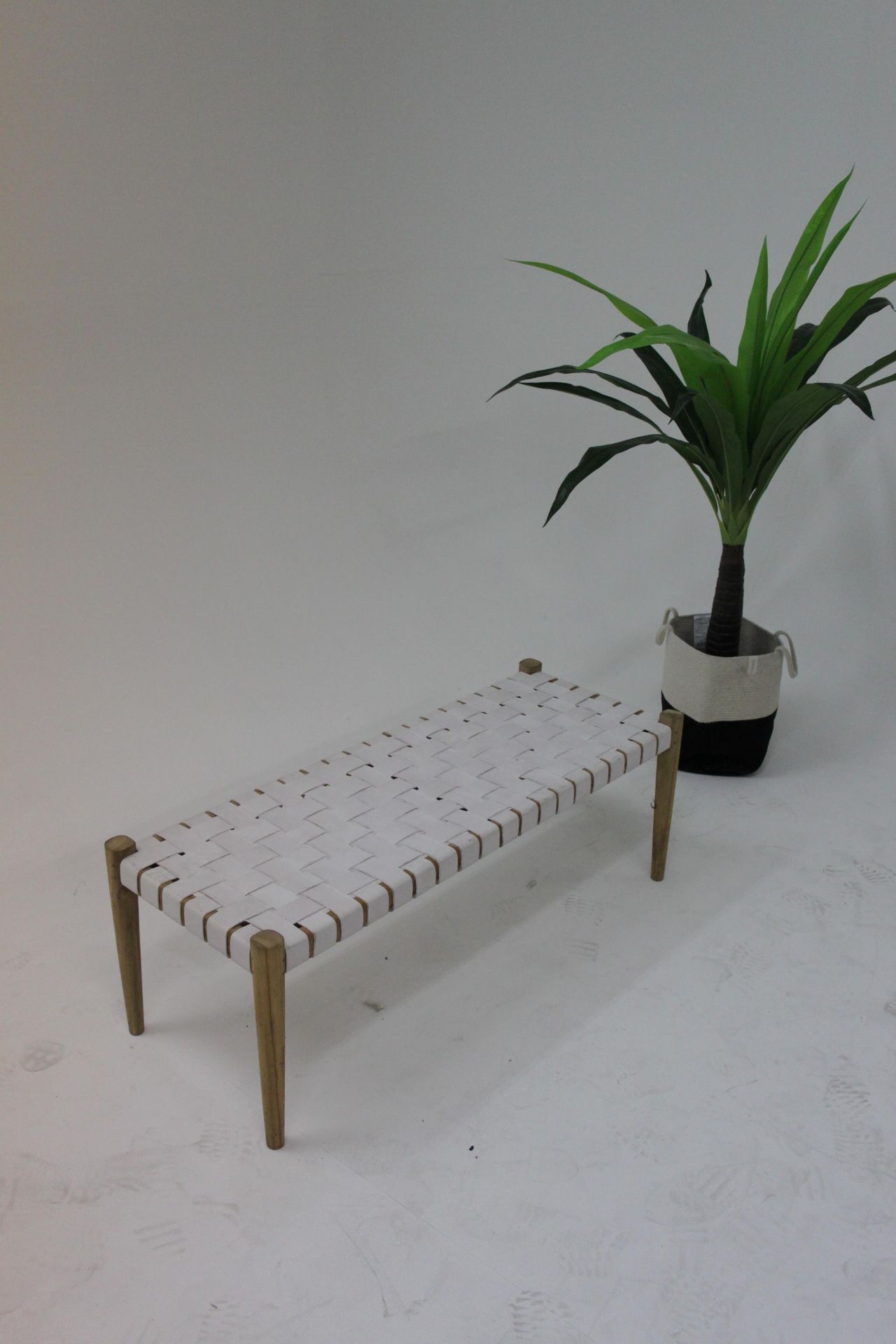 White Woven Leather Bench Our "Bronte" Furniture Range Is Defined By The Natural Beauty And Strength - Image 2 of 3