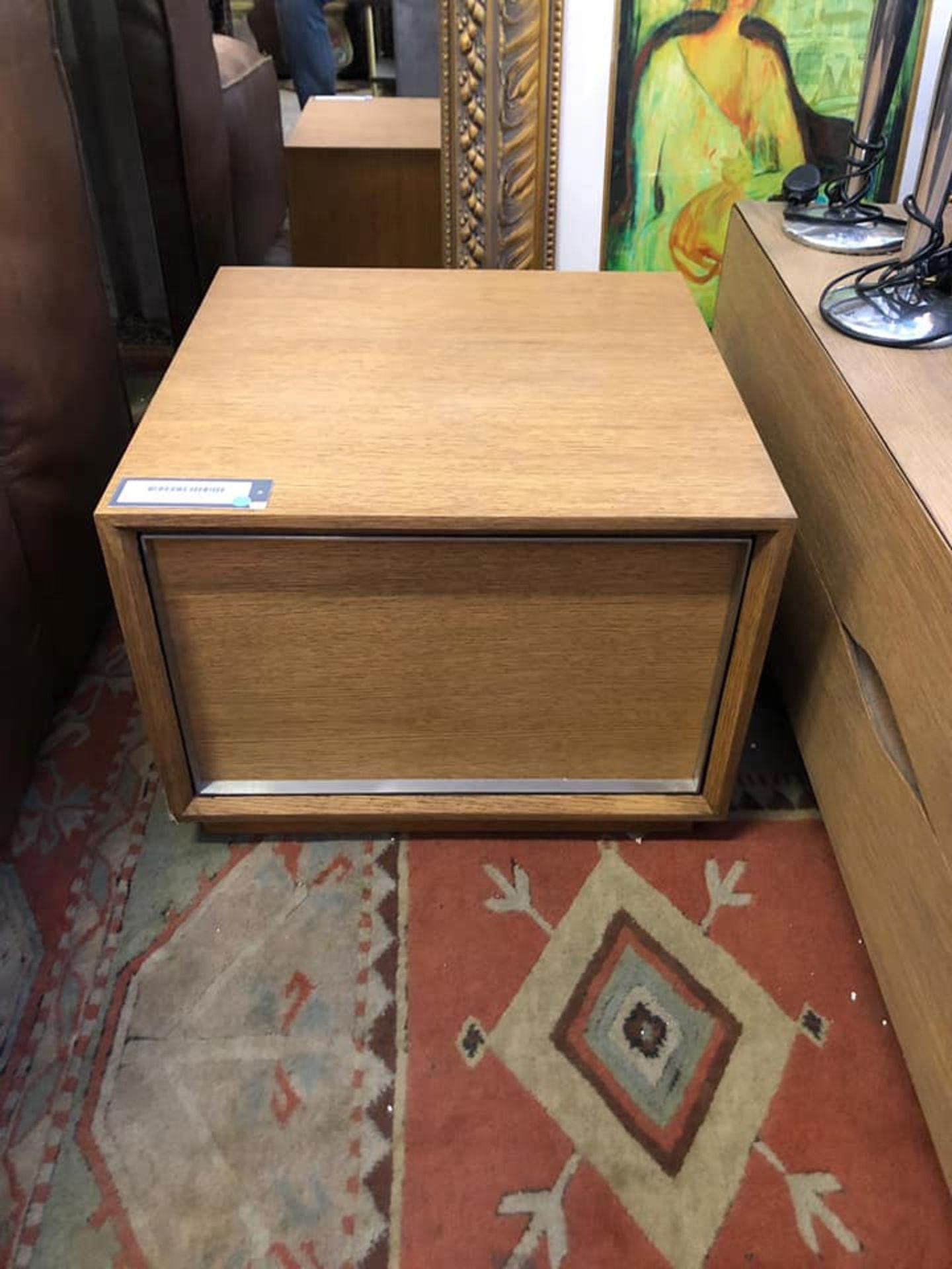 Stratford Side Table Single Drawer Honey Oak & Brushed Steel Trim From The Stable Of Timothy Oulton