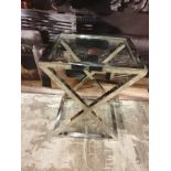 Chrome Cross Leg Glass Top Side Table 50 X 40 X 66