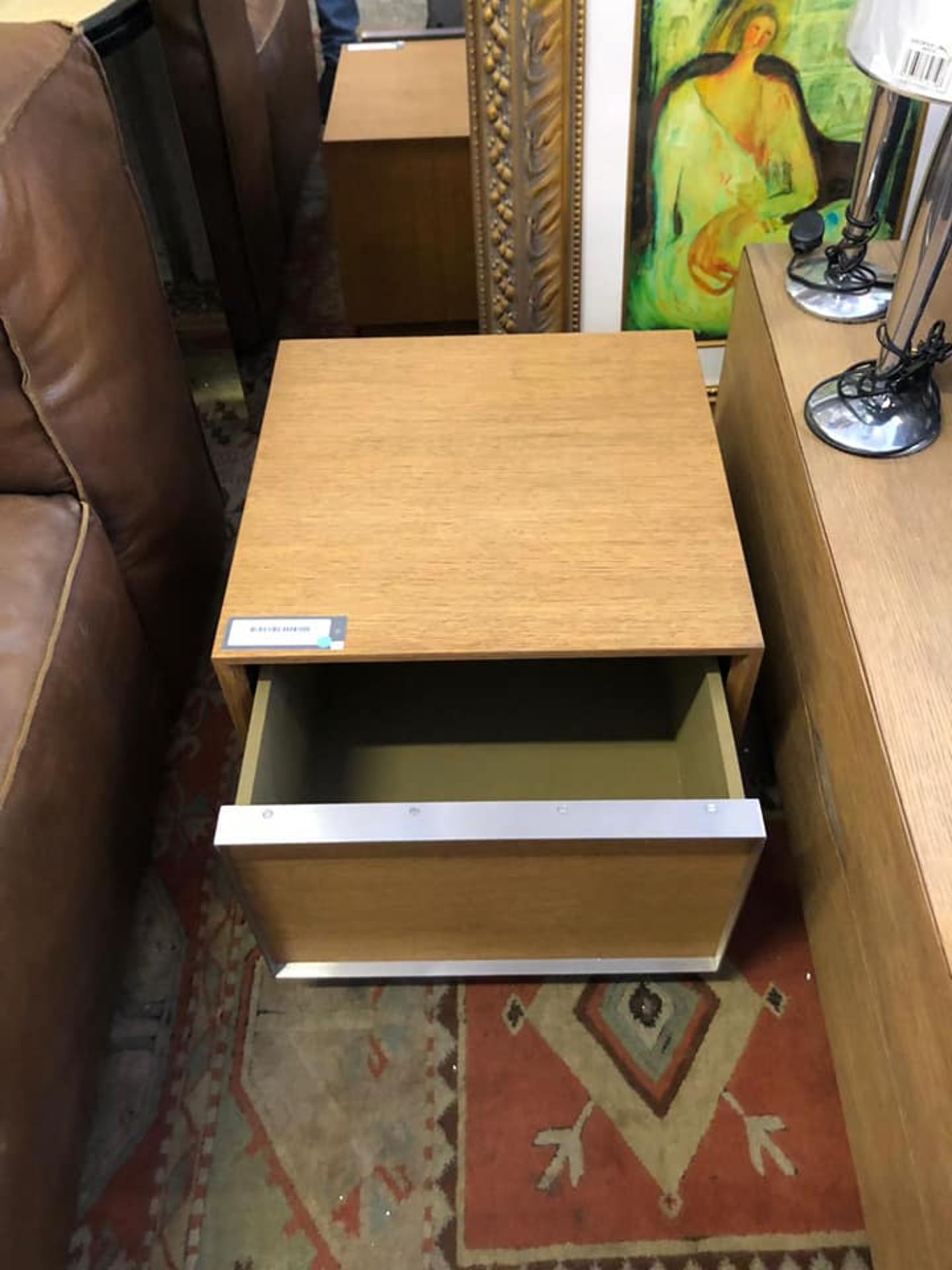 Stratford Side Table Single Drawer Honey Oak & Brushed Steel Trim From The Stable Of Timothy Oulton - Image 2 of 2