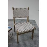 White Woven Leather Dining Chair Solid Acacia Wood Paired With Flat Woven Leather Straps In White