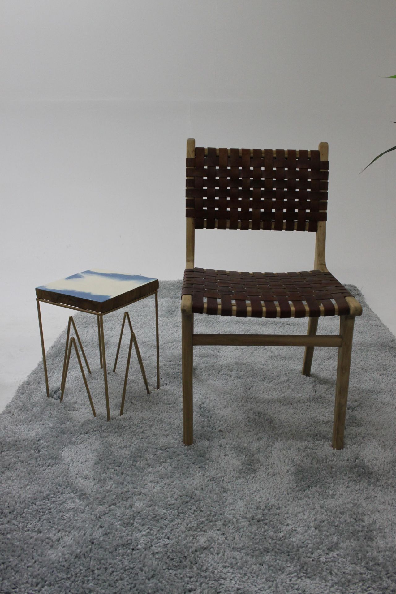 Tan Woven Leather Dining Chair 50 Solid Acacia Wood Paired With Flat Woven Straps In Tan Creates - Image 2 of 3