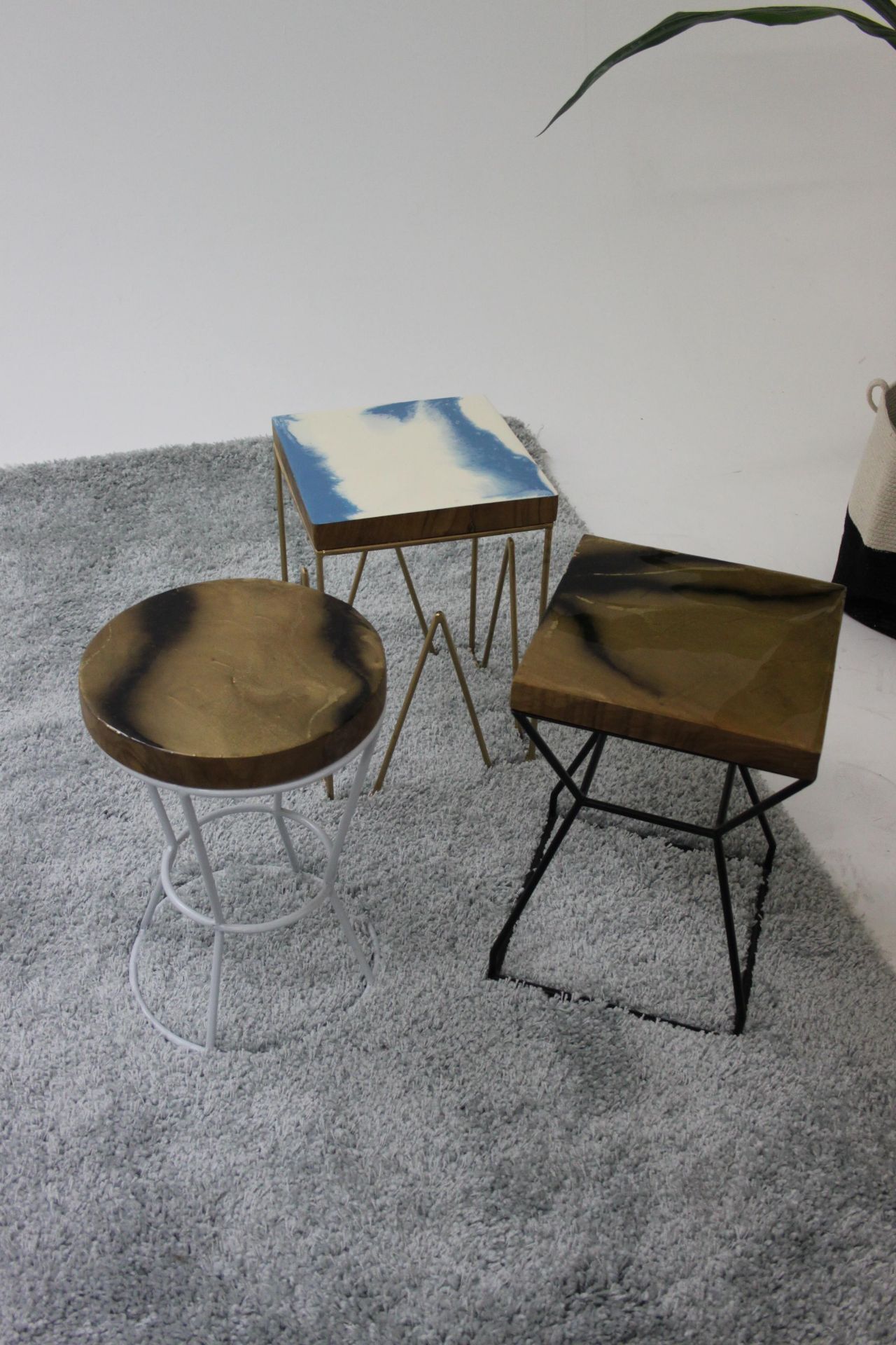 Resin Top Stools (Set Of 3) Each Urethane Resin Top Is Handmade Meaning No Two Stools Will Be - Image 3 of 4