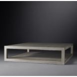 Cela Grey Shagreen Square Coffee Table Crafted Of Shagreen-Embossed Leather With The Texture