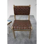 Tan Woven Leather Dining Chair 50 Solid Acacia Wood Paired With Flat Woven Straps In Tan Creates