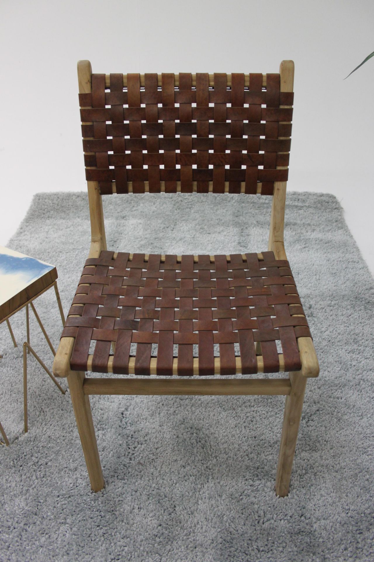 Tan Woven Leather Dining Chair 50 Solid Acacia Wood Paired With Flat Woven Straps In Tan Creates