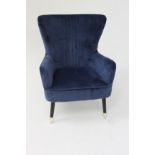 Wolsey Armchair Blue Velvet 75 x 94 x 76cm (LOC WOL02B)
