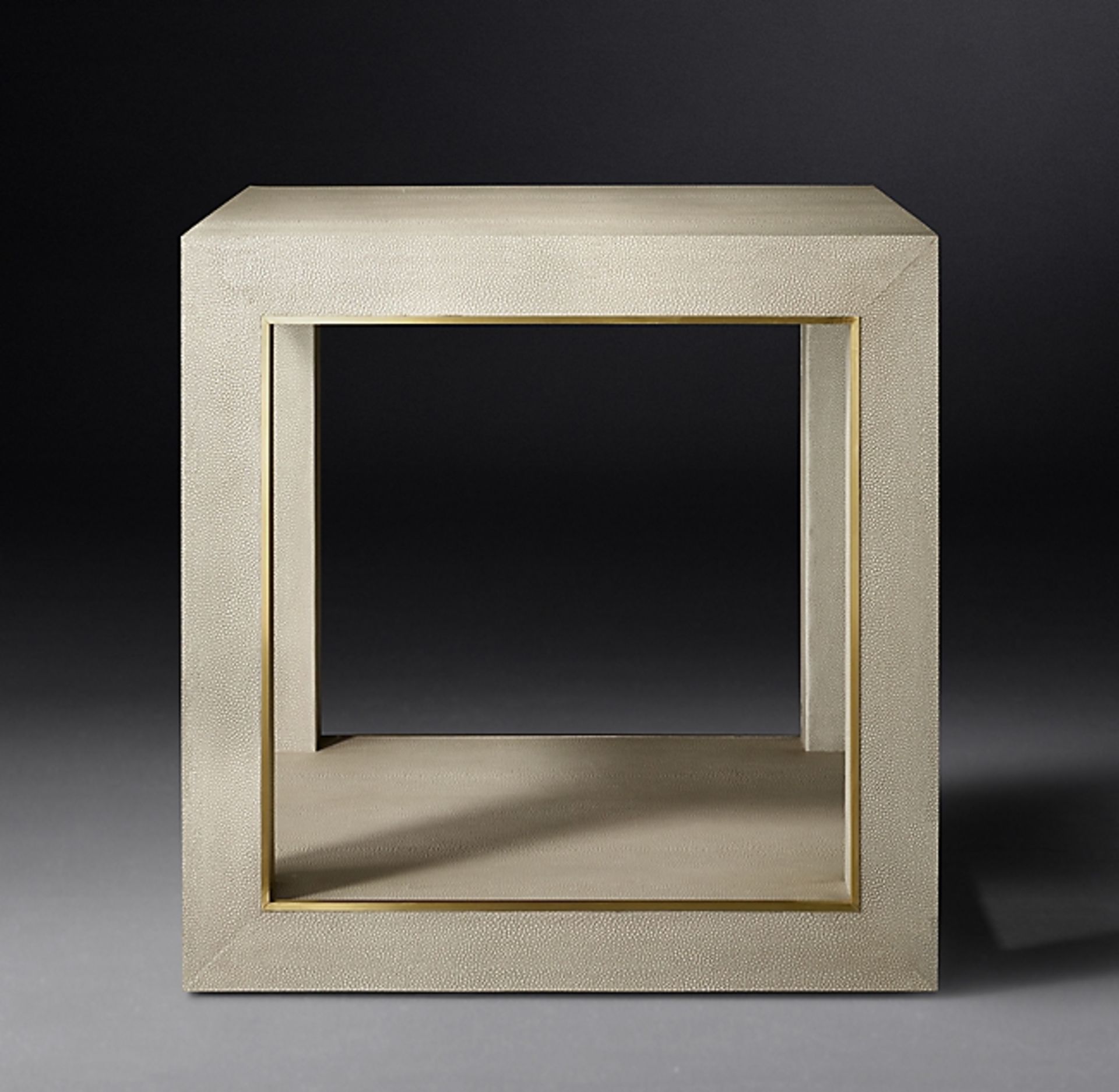 Cela White Shagreen Square Side Table Crafted Of Shagreen-Embossed Leather With The Texture Pattern