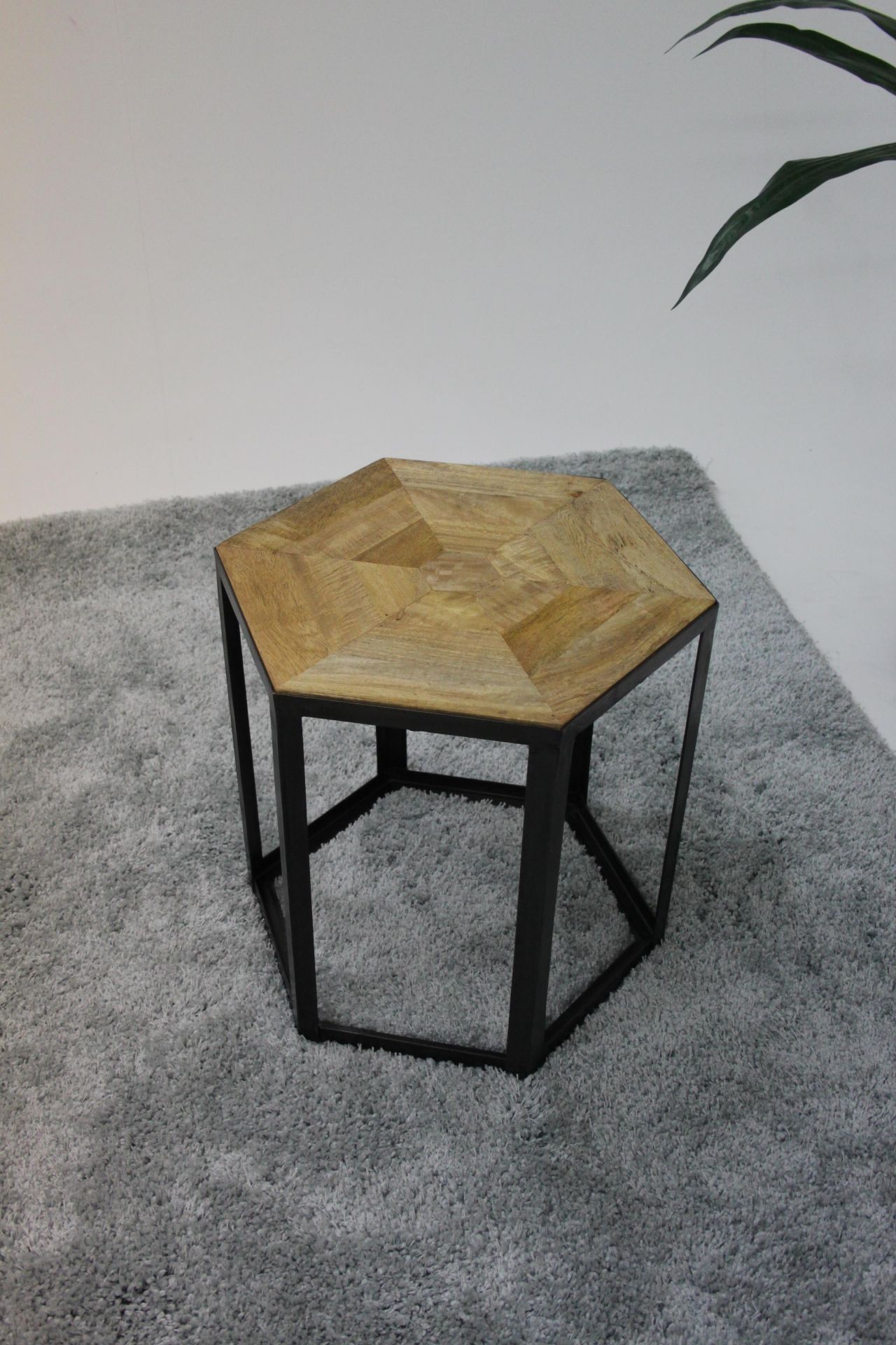 Octagon Bunching Table Antique Natural Wood Solid White Metal An Octagon Shaped Side Table With An - Image 2 of 3