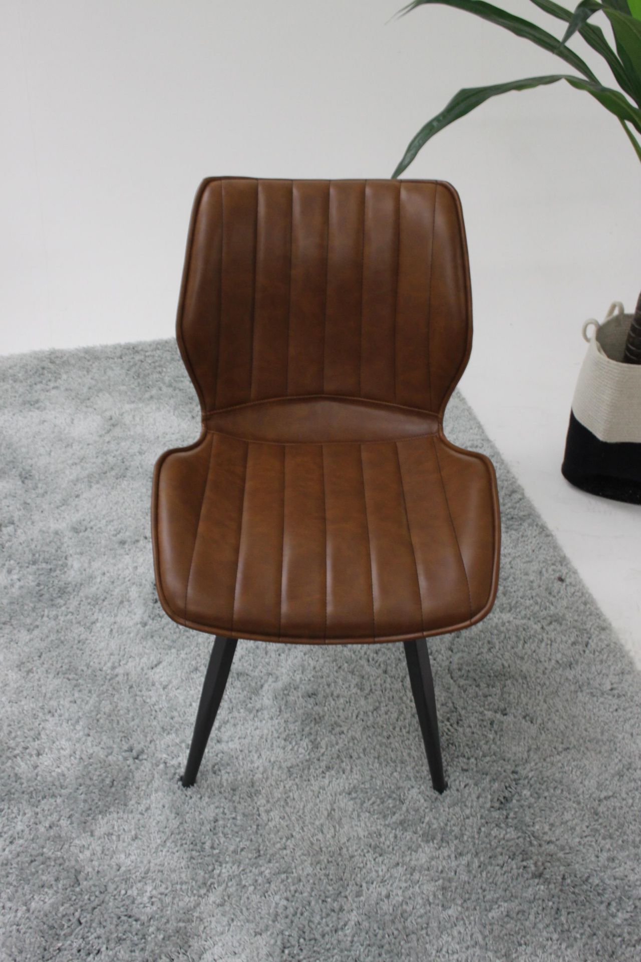 Alfa Ribbed Dining Chair Vegan Leather Tan Quilted Upholstery - Image 3 of 4