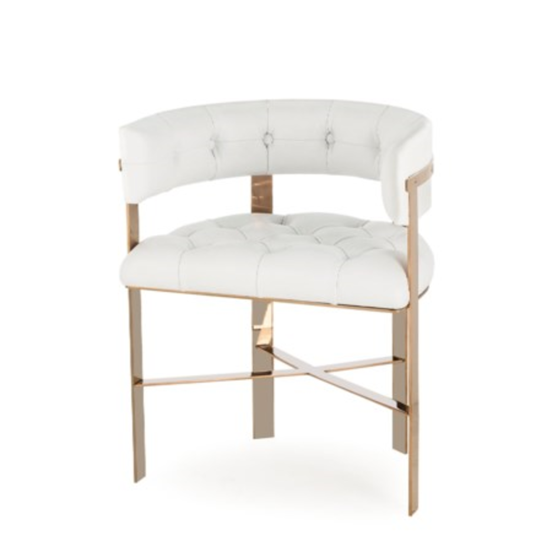 Kelly Hoppen Art Dining Chair Tufted Mirrored Brass Fallon White - Image 2 of 2