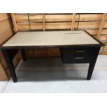 Modern Writing Desk With Beige Leather Inlay