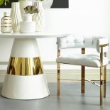 Kelly Hoppen Art Dining Chair Tufted Mirrored Brass Fallon White