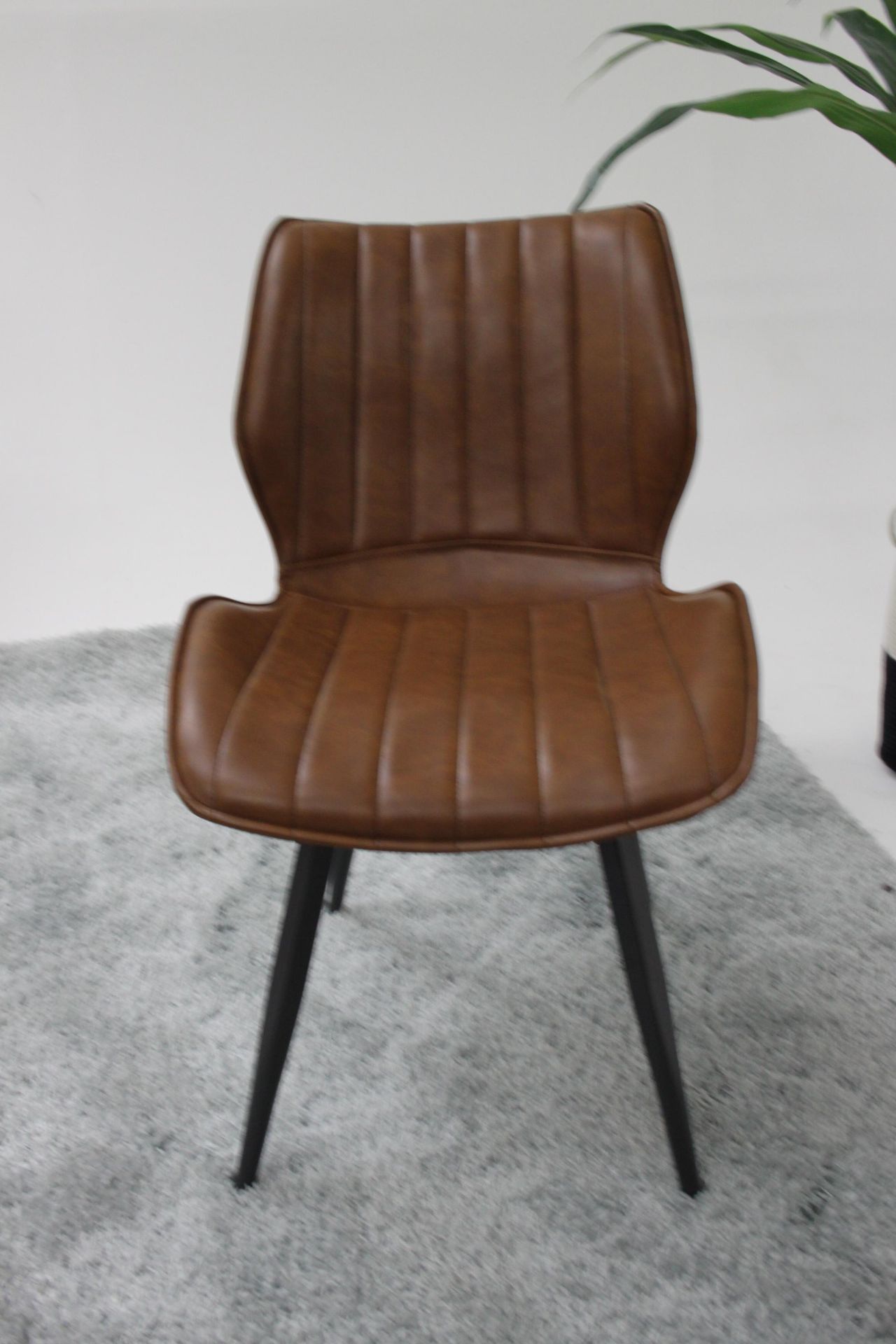 Alfa Ribbed Dining Chair Vegan Leather Tan Quilted Upholstery - Image 4 of 4