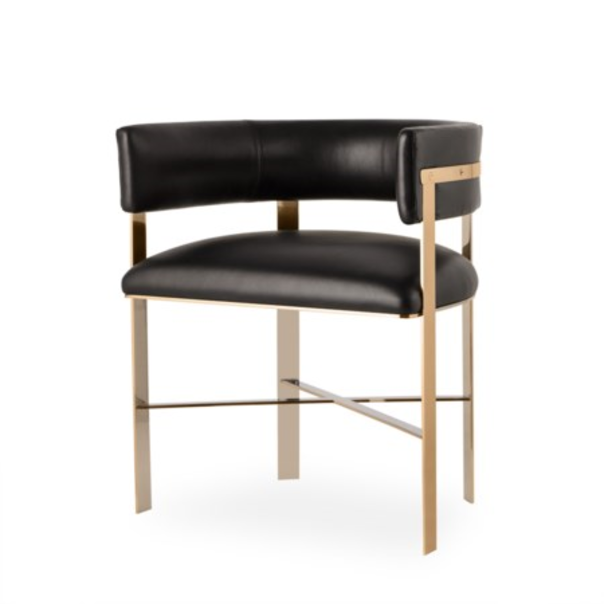 Kelly Hoppen Art Dining Chair Mirrored Brass Black Onyx Leather - Image 2 of 2