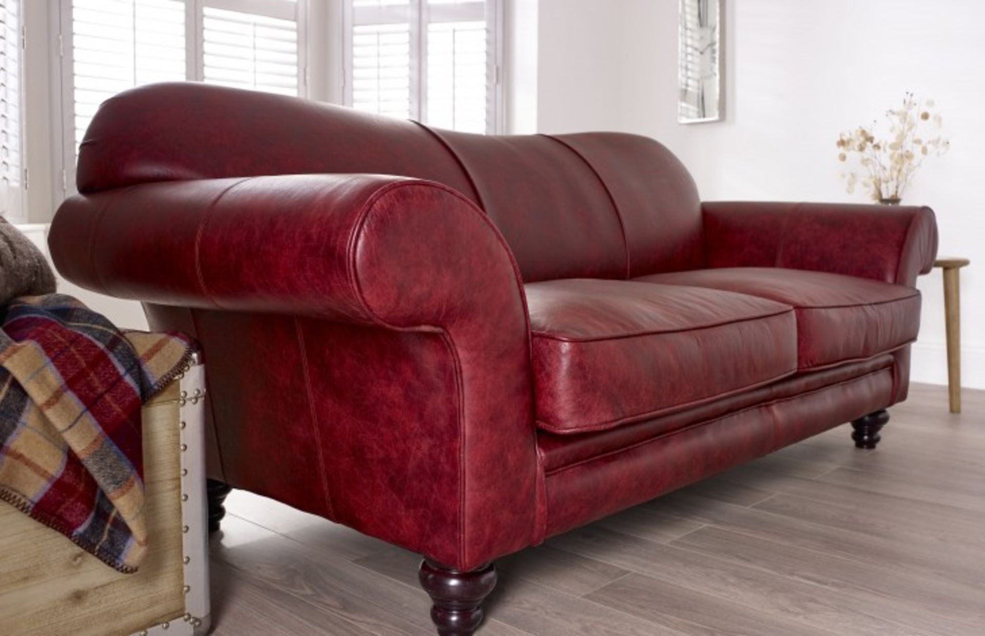 Eton 3 Seater Tobacco Leather Curved Sofa A Beautiful Narrower Depth Sofa A Contemporary Twist On - Image 2 of 3