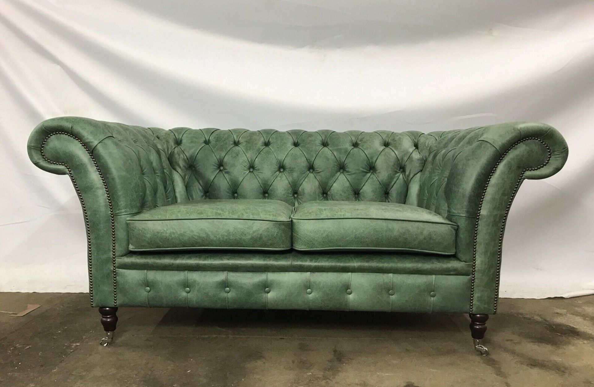 Paris 2 Seater Chesterfield In Selvagio Verde Distressed Leather Beautifully Creative And