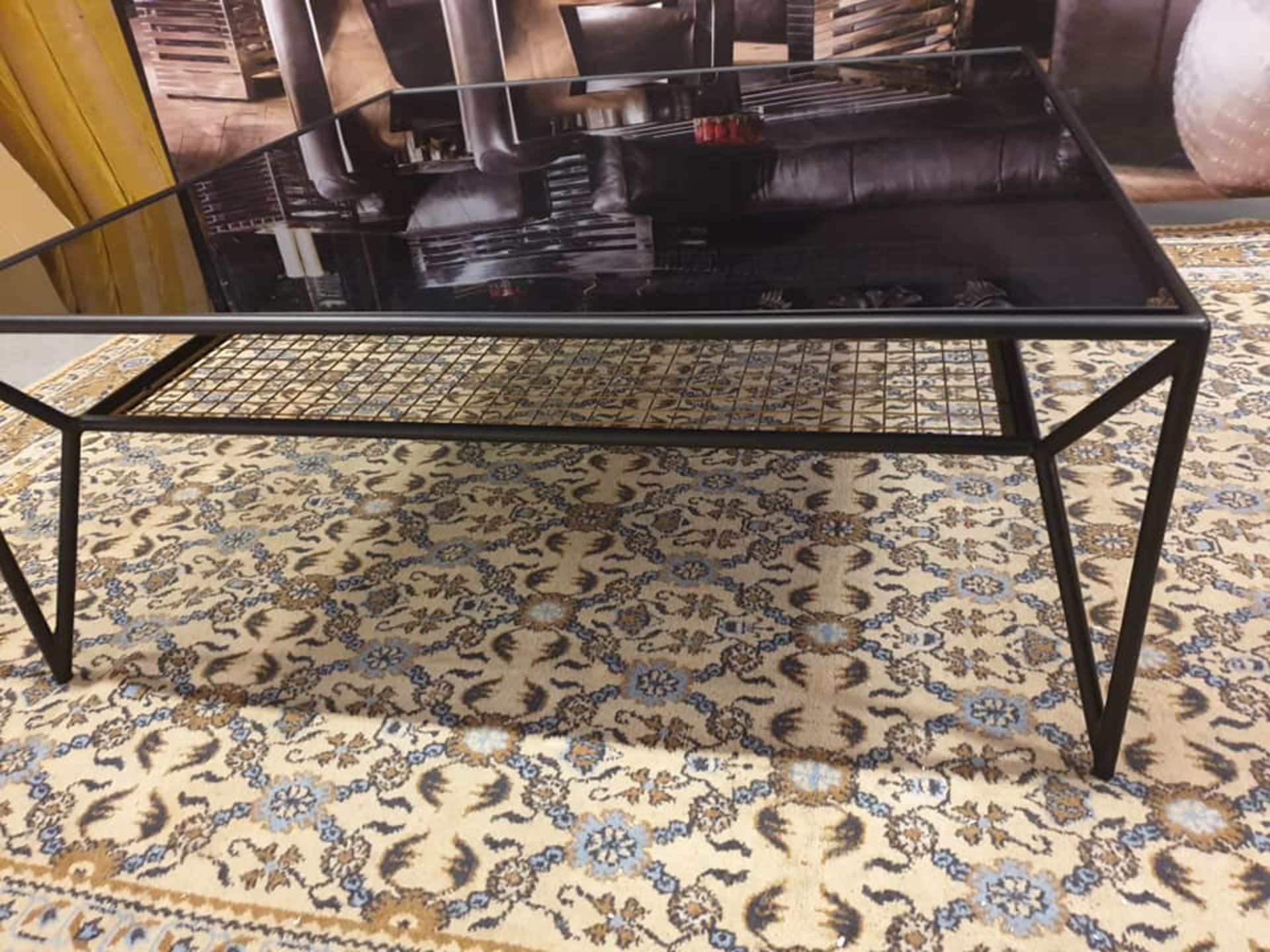 Ashkelly Coffee Table Black Metal Frame With Black Glass Top Brass Inlay With Low Shelf The Contrast - Image 2 of 2