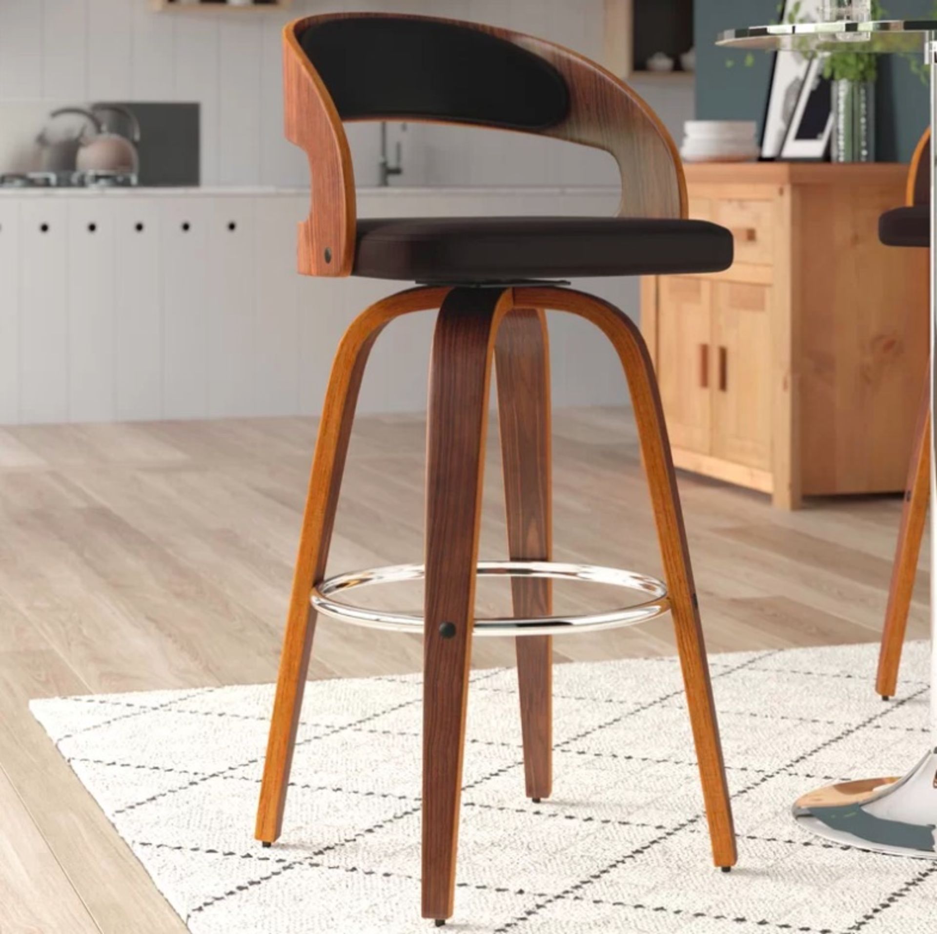 Walnut 66cm Swivel Bar Stool Add Mid-Century Modern Design To Your Home With This Swivel Bar Stool