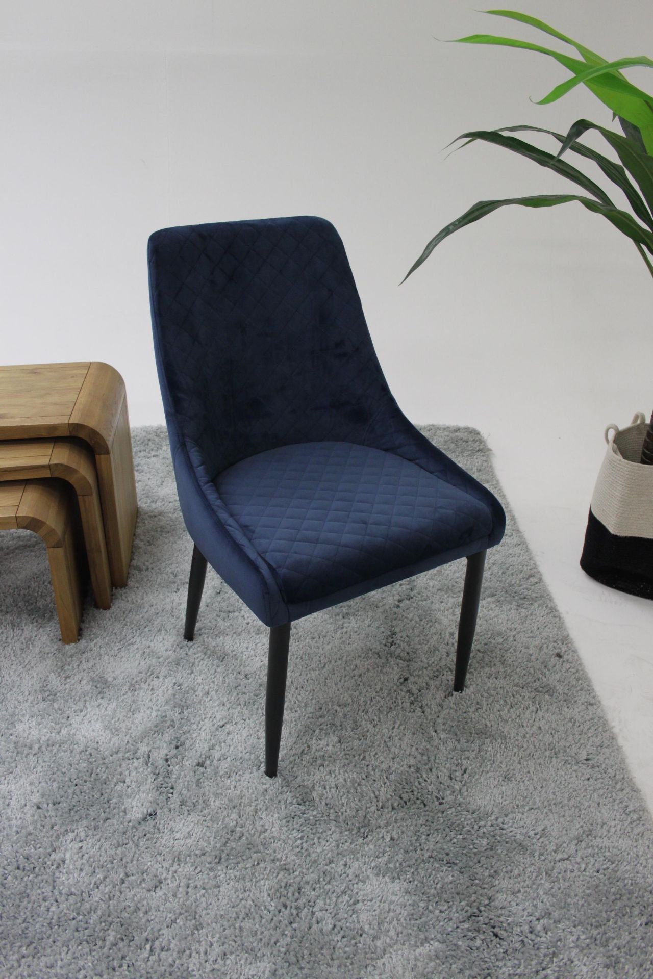 Aston Dining Chair Blue Velvet Quilted Dining Chair Is A Perfect Combination Of Functionality - Image 2 of 3