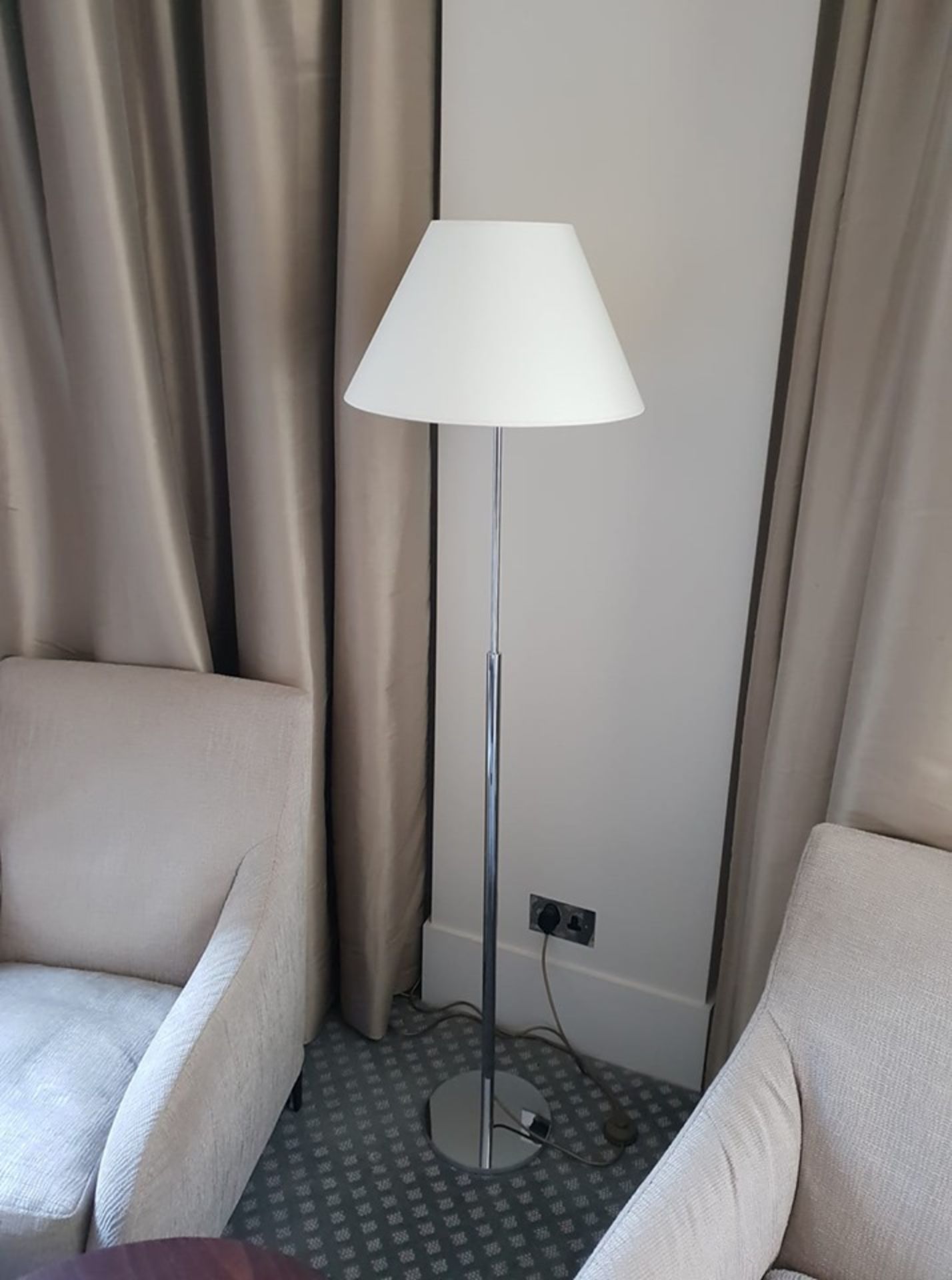 A Pair Of Contardi Italia Acfo Standard Floor Lamp Brushed Steel With Neutral Shade - The Lamp