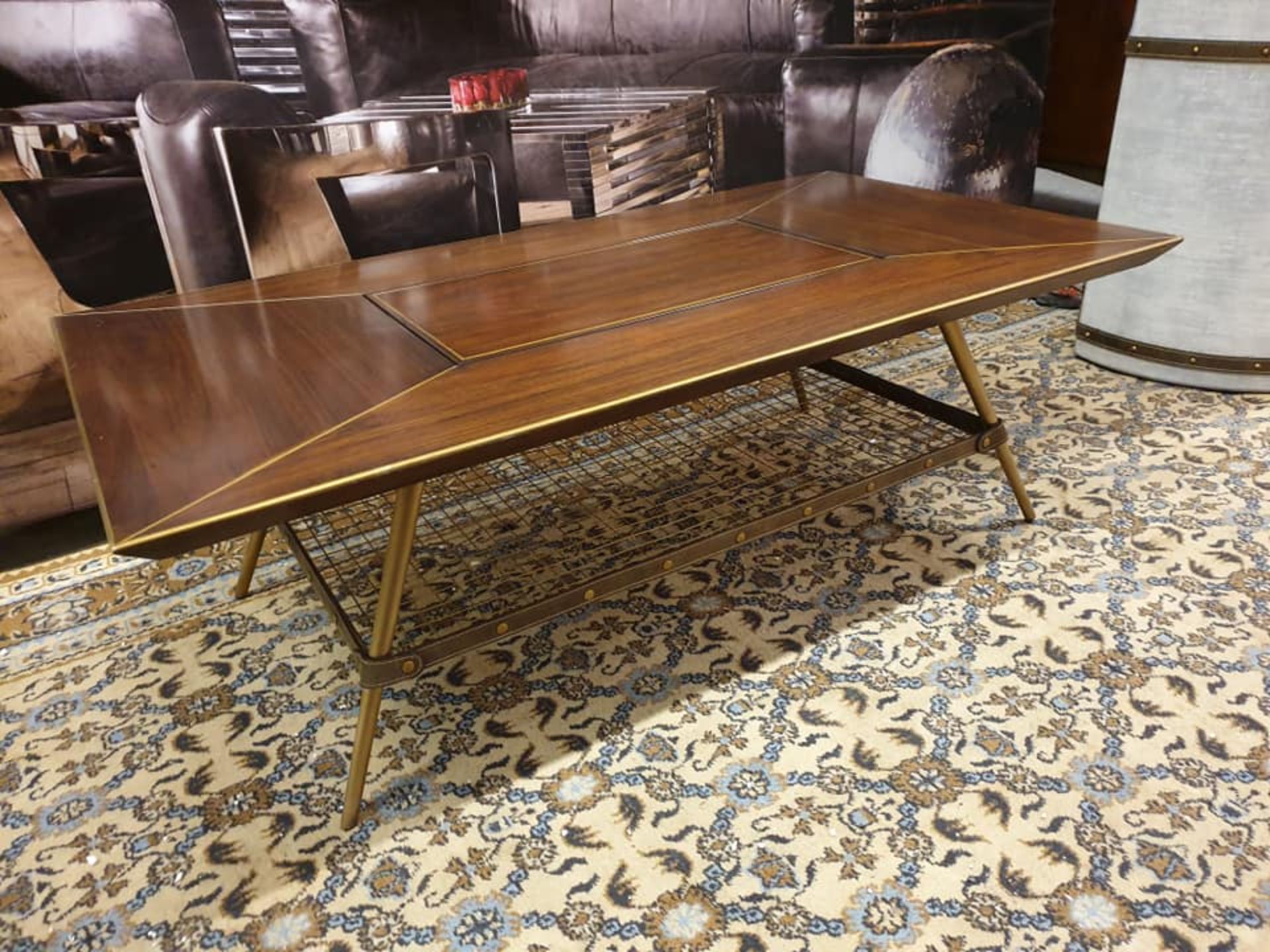 Starbay Acacia Walnut And Brass Inlay Rectangular Coffee Table Designed With Beautiful Clean Lines - Image 2 of 3