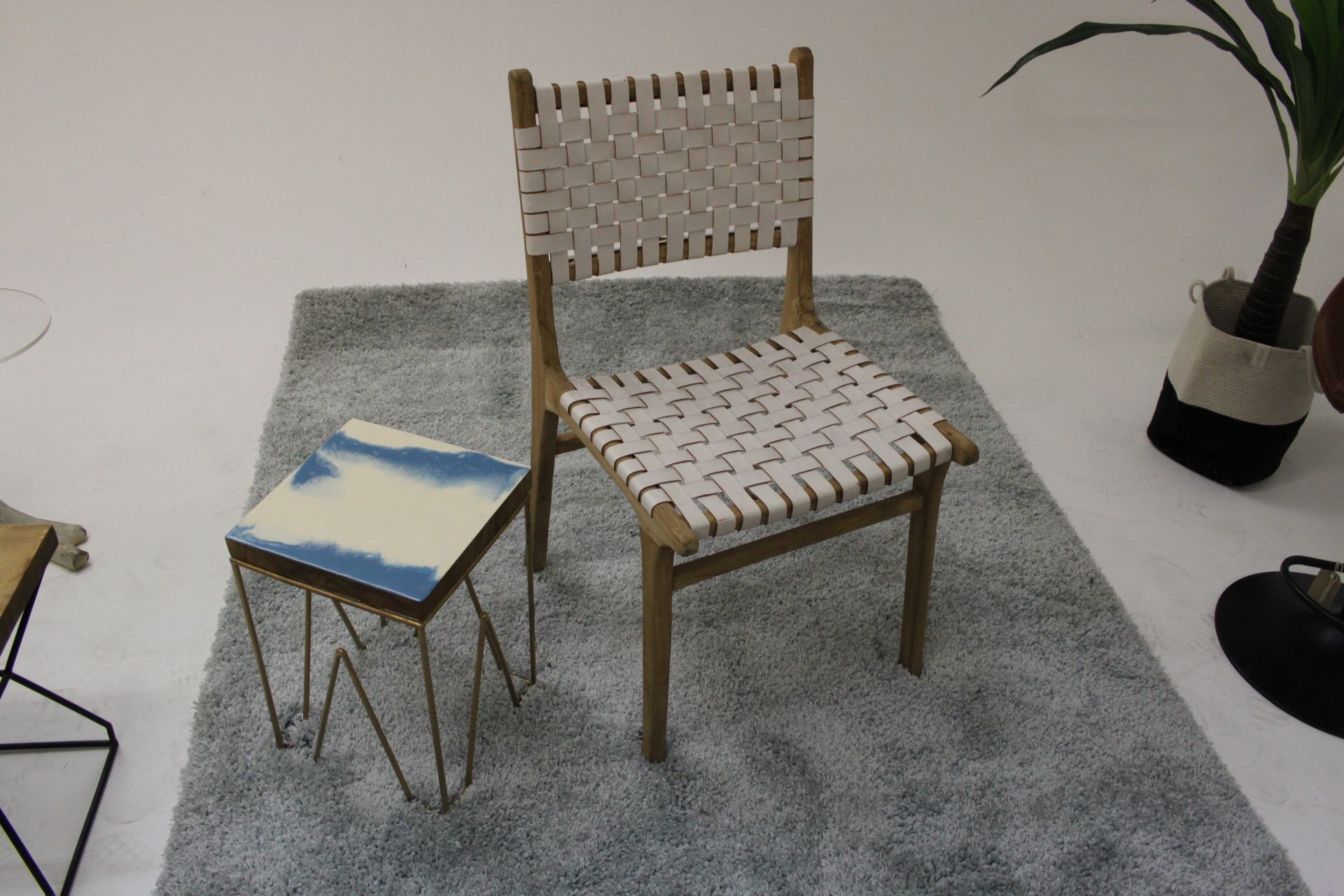 White Woven Leather Dining Chair Solid Acacia Wood Paired With Flat Woven Leather Straps In White - Image 3 of 3