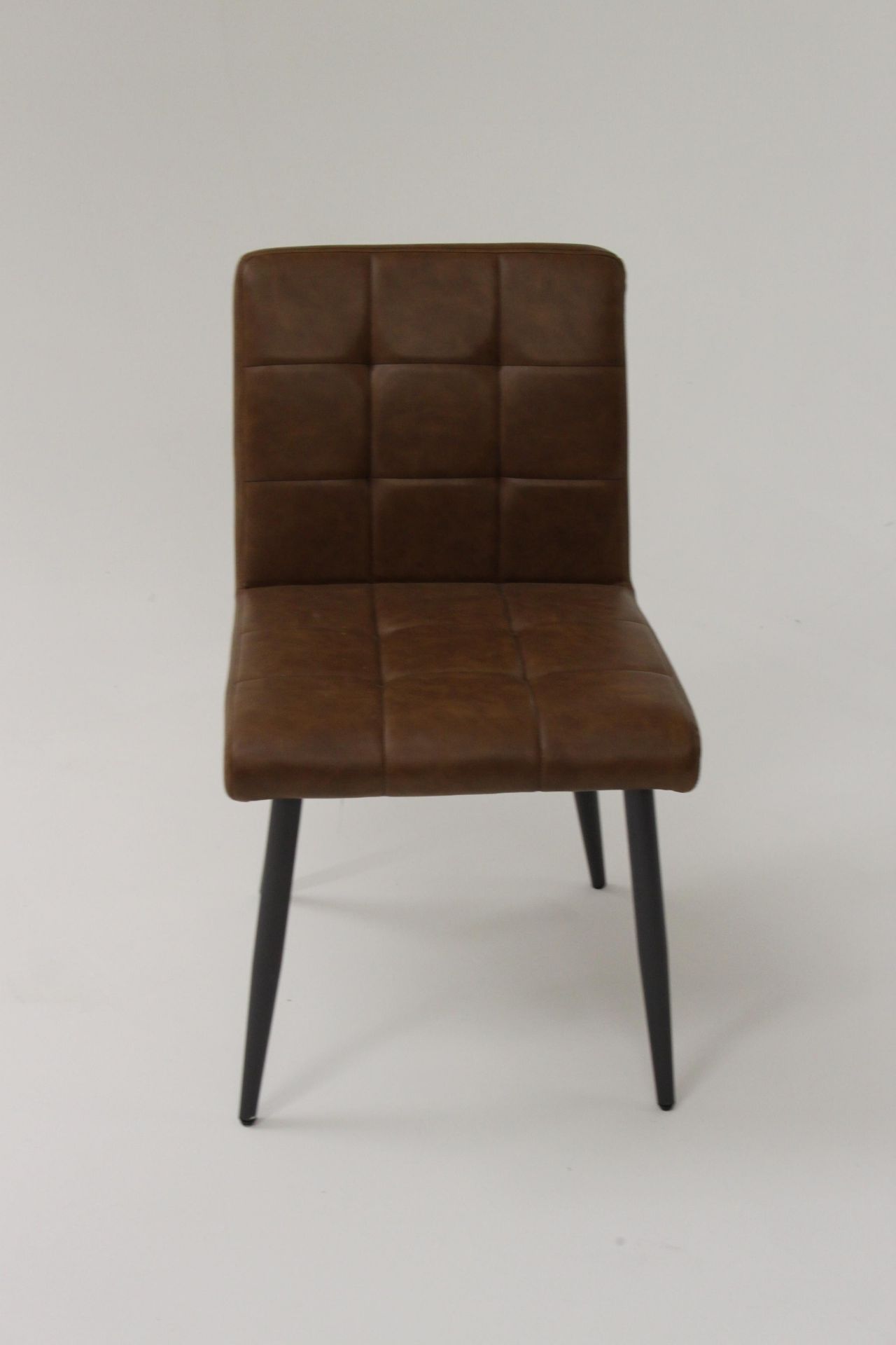 Barca Dining Chair Vegan Leather Tan With Cushioned And Tufted Upholstery Four Round And Tapered