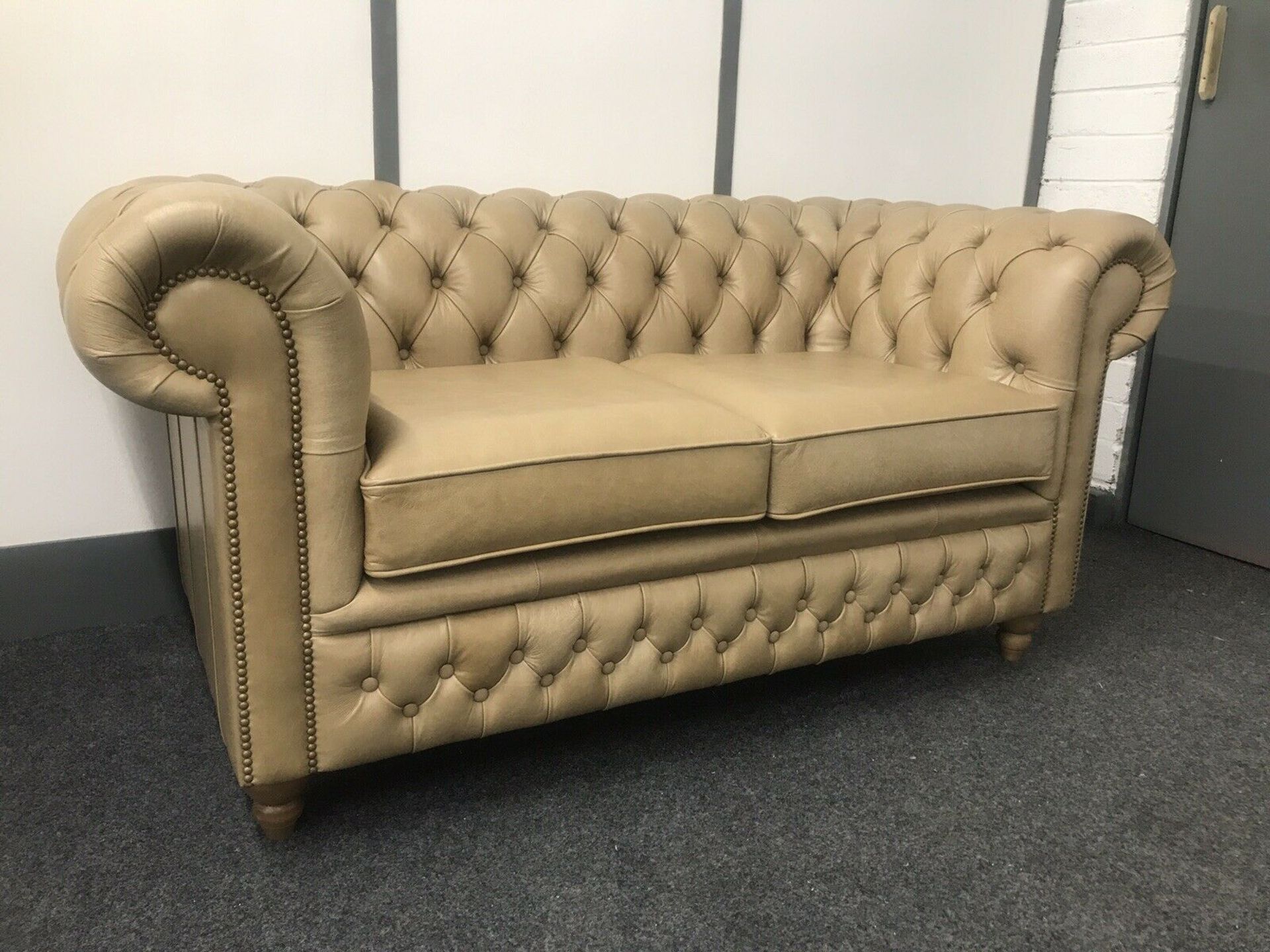 Charlton 2 Seater Leather Chesterfield Sand Aniline Leather A Traditional Classic Sofa That Will