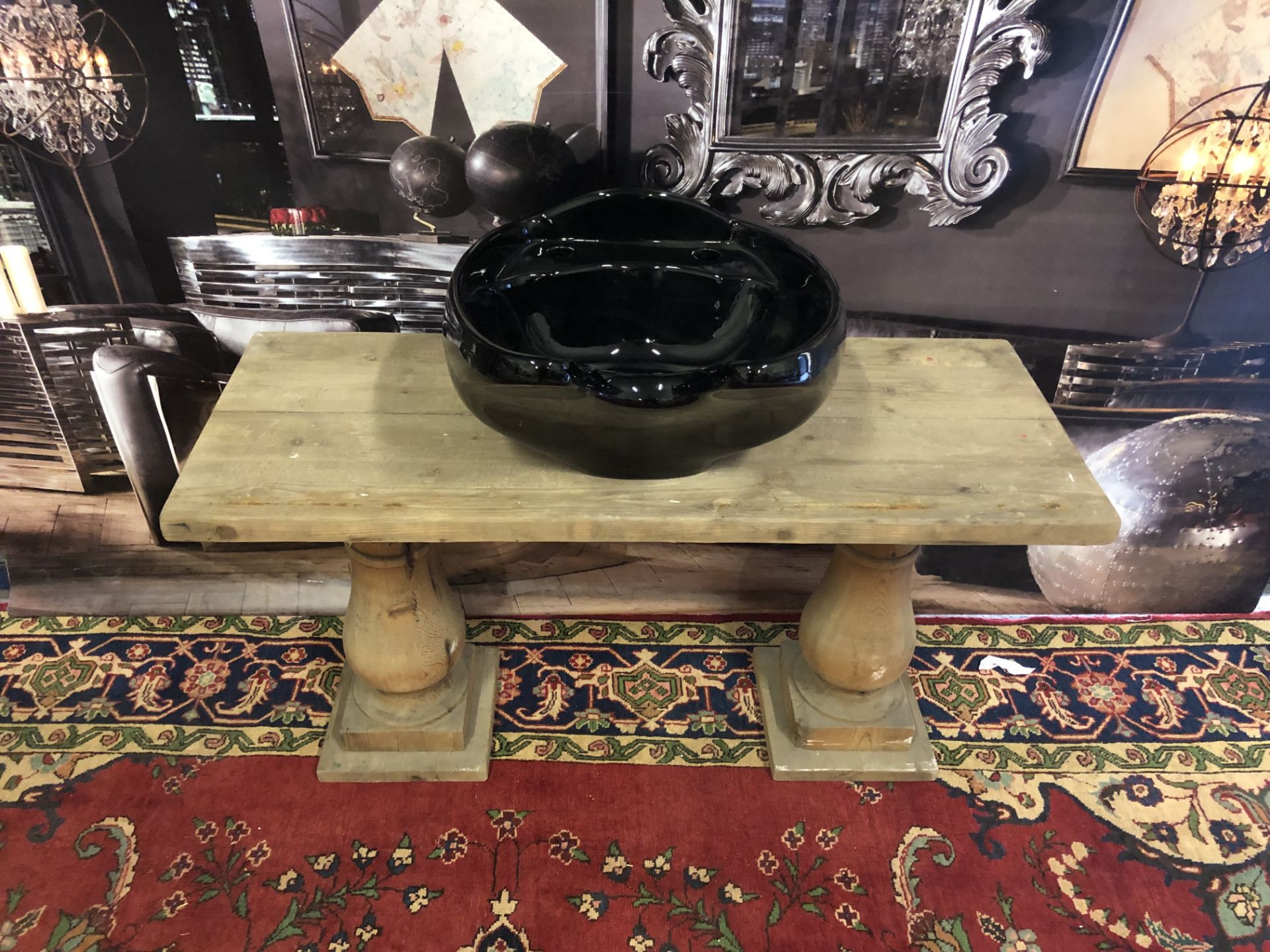 Architectural Rustic Table Genuine English Reclaimed Timber With Marble Salon Sink Inset Genuine - Image 2 of 2