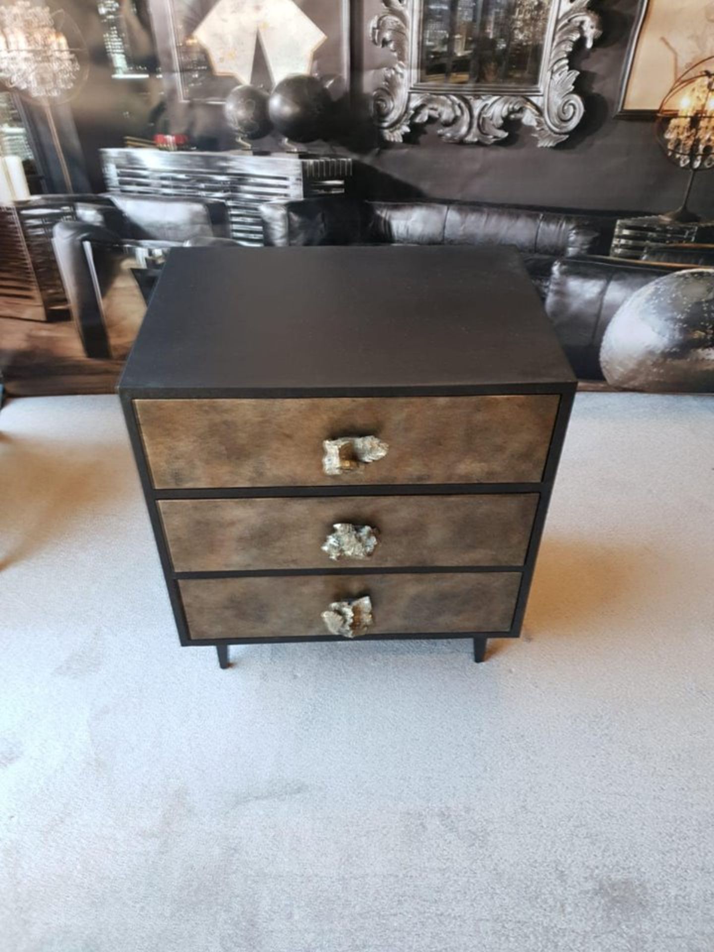 Andrew Martin Swanson A Stunning Three Drawer Chest With Textured Bronzed Finish And Acrylic Rock