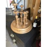 A Set Of 6 x Turned Natural Oak Candle Sticks Variable Height Turned Wood Candle Sticks Suitable