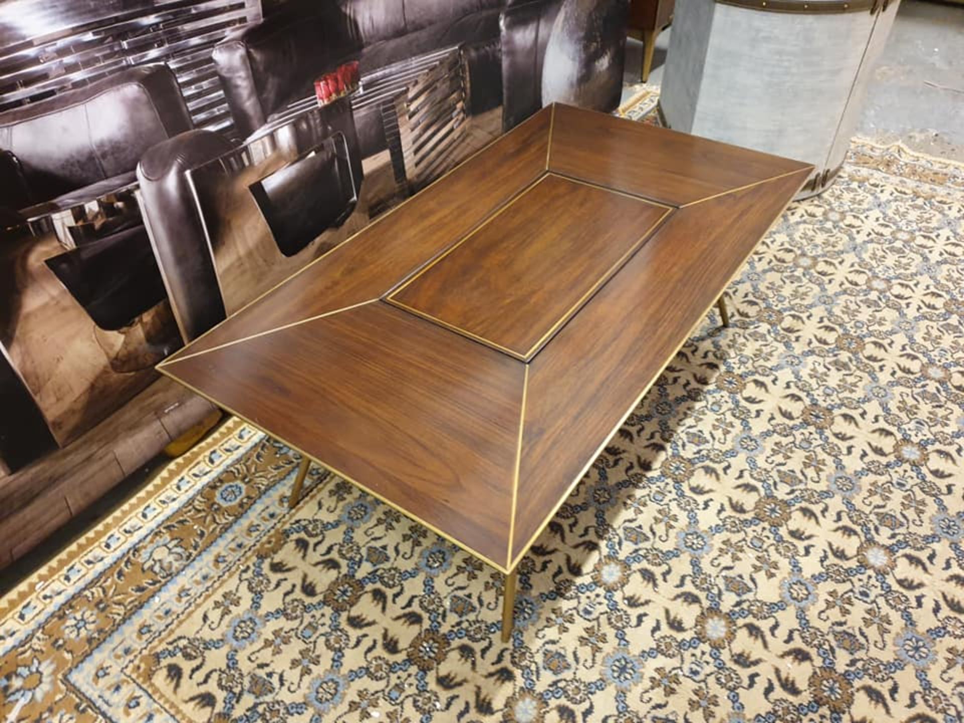 Starbay Acacia Walnut And Brass Inlay Rectangular Coffee Table Designed With Beautiful Clean Lines - Image 3 of 3