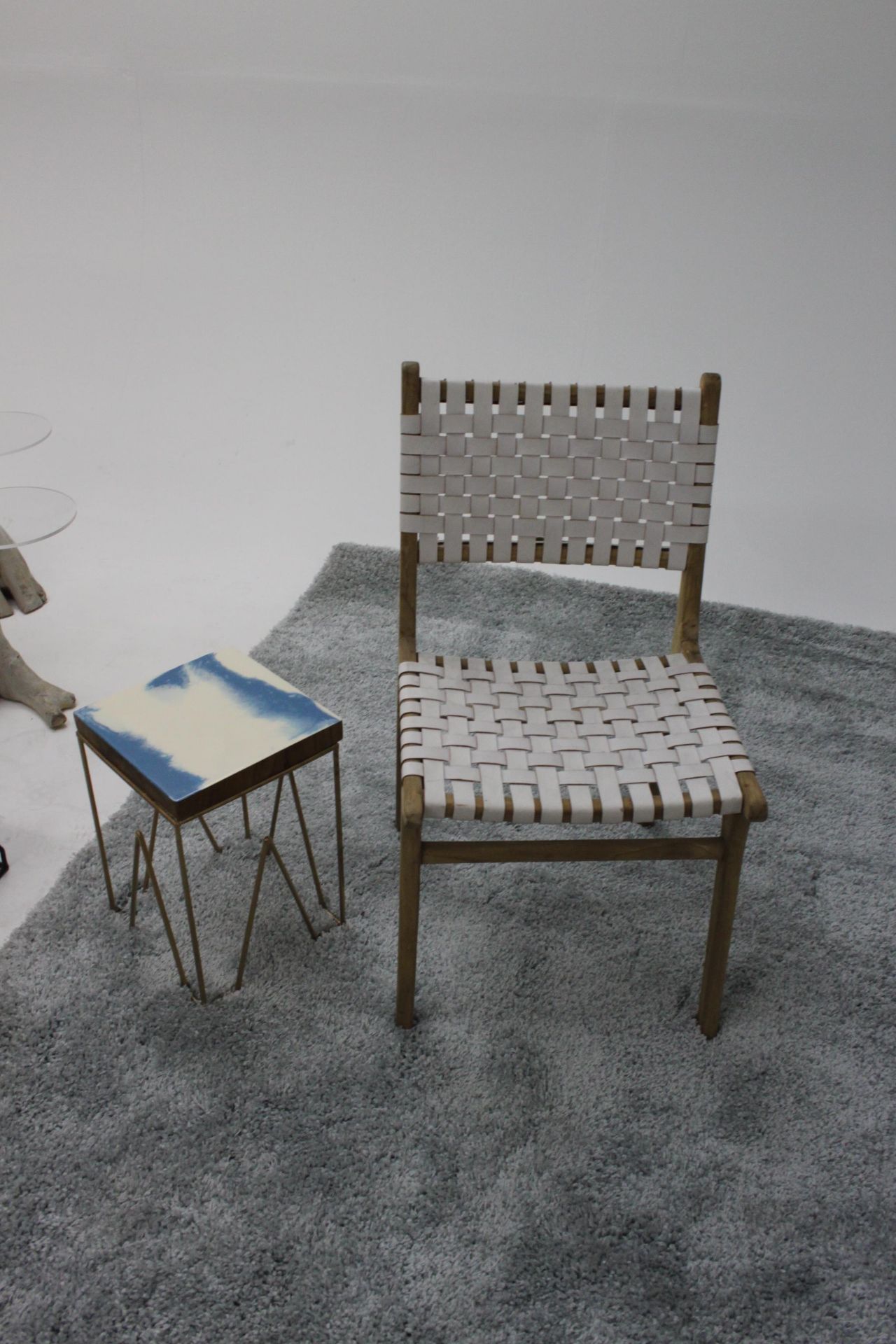 White Woven Leather Dining Chair Solid Acacia Wood Paired With Flat Woven Leather Straps In White - Image 2 of 3